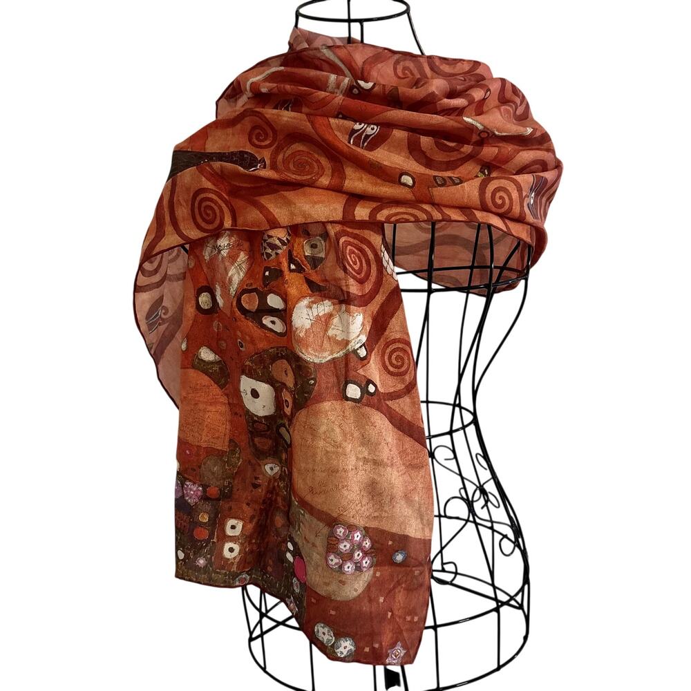 Vintage 100% Silk Egyptian Hieroglyphic Art Print Scarf Wrap Retro Long 16 x 62
